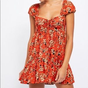Free people floral printed babydoll dress orange floral sweetheart neck Summer